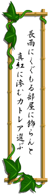 ながあめに くぐもるへやに かざらんと しんくににじむ かとれあえらぶ